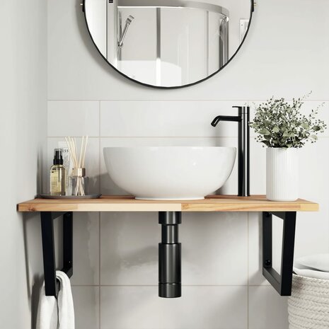 Badkamer wandschap staal en massief acaciahout 3