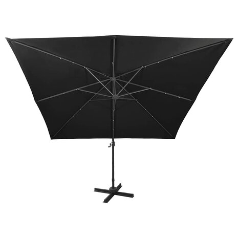 Zweefparasol met paal en LED-verlichting 300 cm zwart 7