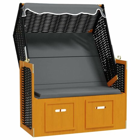 Strandstoel met luifel poly rattan en hout zwart en antraciet 3