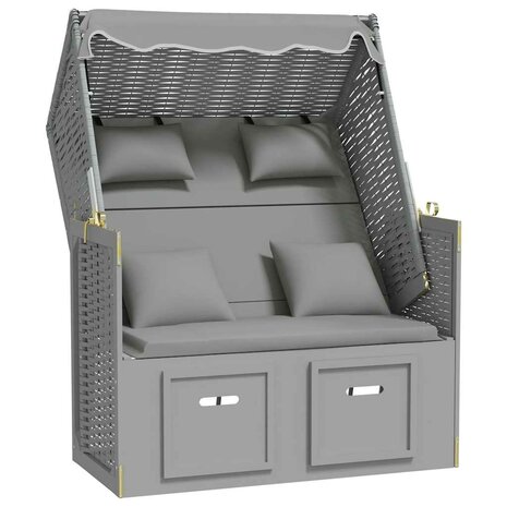 Strandstoel met kussens poly rattan en massief hout grijs 3