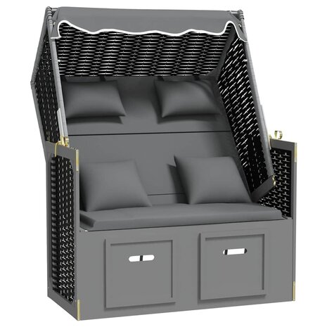 Strandstoel met kussen poly rattan en hout antraciet en zwart 3
