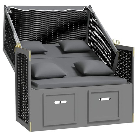 Strandstoel met kussen poly rattan en hout antraciet en zwart 4