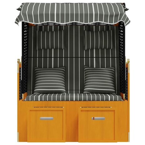 Strandstoel met kussens poly rattan en hout zwart en grijs 5
