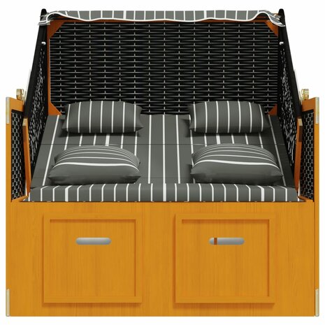 Strandstoel met kussens poly rattan en hout zwart en grijs 7