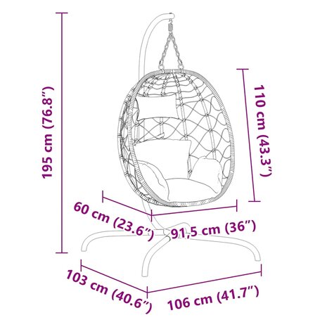 Egg hangstoel met Kussen Taupe Poly Rattan & Staal 6