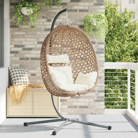 Egg hangstoel Licht cr&egrave;me 104 x 100 x 191 cm poly rattan 1
