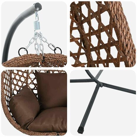 Egg hangstoel Koffiebruin 104 x 100 x 191 cm poly rattan 8