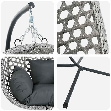 Egg hangstoel Antraciet en grijs 104 x 100 x 191 cm 8