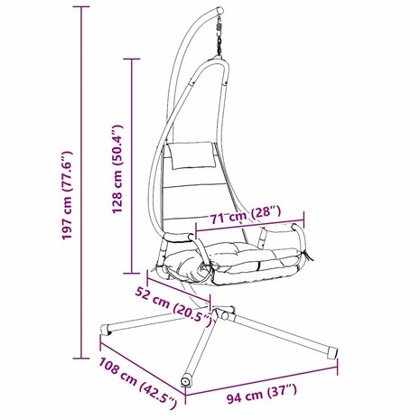 Egg hangstoel Koffiebruin 94 x 107 x 196,5 cm Staal 9