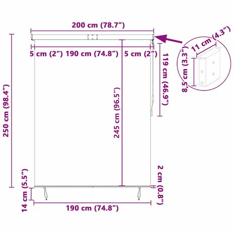 Rolgordijn Gestreept Antraciet 200x250 cm Stof en Aluminium 5