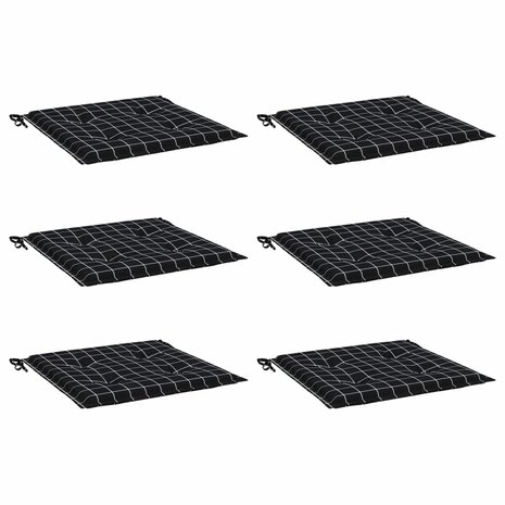 Tuinstoelkussens 6 st ruitpatroon 50x50x4 cm stof zwart 3