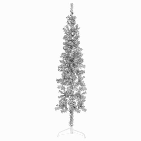 Kunstkerstboom half met standaard smal 150 cm zilverkleurig 1