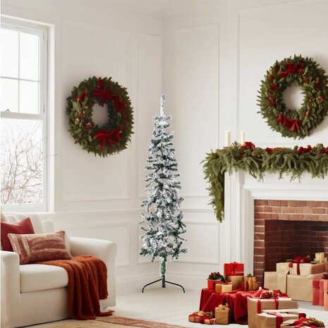 Kunstkerstboom half met sneeuw smal 150 cm 2