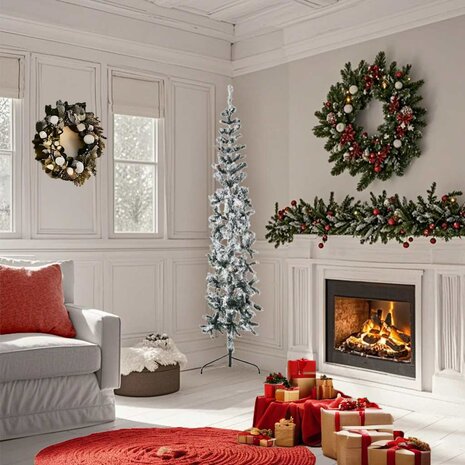 Kunstkerstboom half met sneeuw smal 180 cm 2