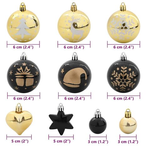 Kerstbal Set 40 pcs Zwart en Goud Kunststof 7