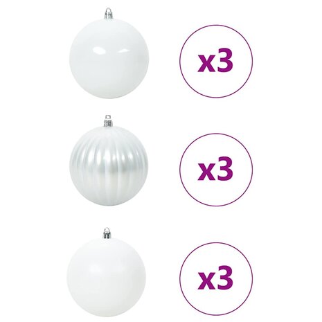 Kerstbal Set XL 9 pcs Wit Kunststof 3