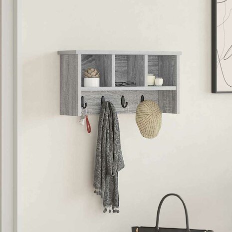 Wandgemonteerde kapstok met plank Grijs Sonoma 50 x 16 x 26 cm 1