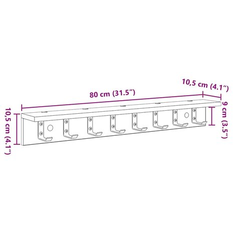 Wandgemonteerde kapstok met opslag Oudhout 80 x 10,5 x 10,5 cm 11
