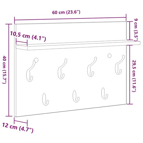 Wandgemonteerde kapstok met plank Artisan Eiken 60 x 40 x 12 cm 10