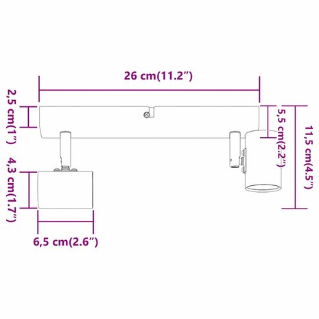 Plafondspot Zwart 26 x 6,5 x 11,5 cm Metaal 12