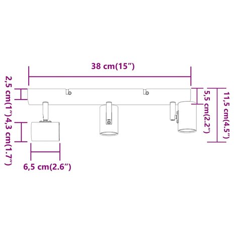 Plafondspot Wit 38 x 6,5 x 11,5 cm Metaal 12