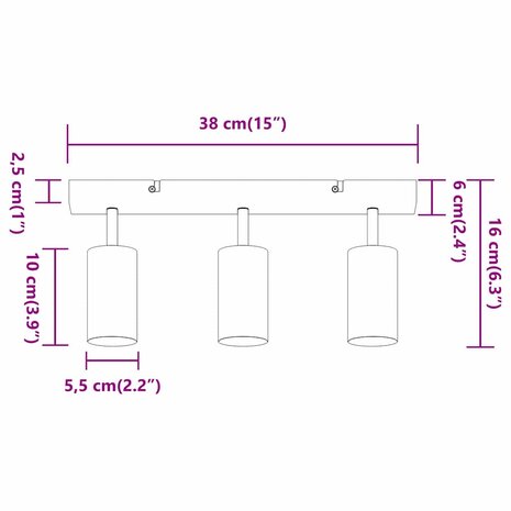 Plafondspot Wit 38 x 6 x 16 cm Metaal 12