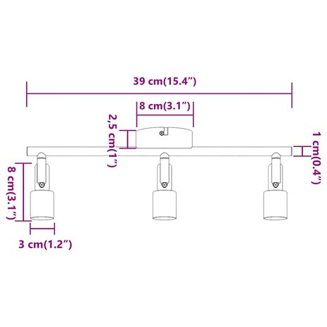 Plafondspot Nikkel 39 x 10,5 x 10,5 cm Staal 12