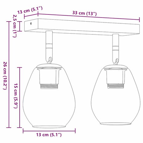 Plafondspot Zwart 33 x 13 x 26 cm Glas en Metaal 12