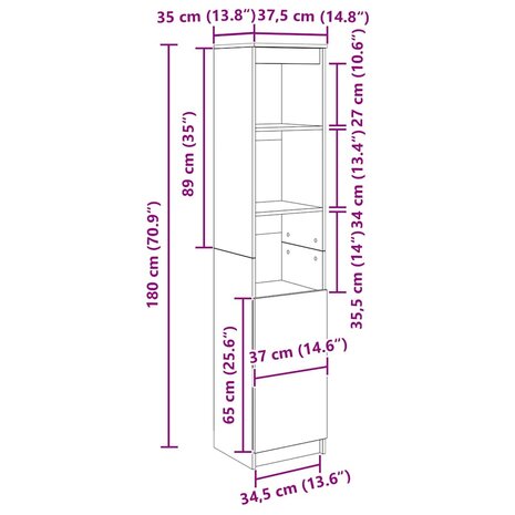 Highboard 37,5x35x180 cm spaanplaat betongrijs 12