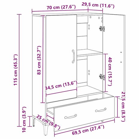 Highboard Zwart Eiken 70 x 31 x 115 cm Gemonteerd hout en ijzer 11