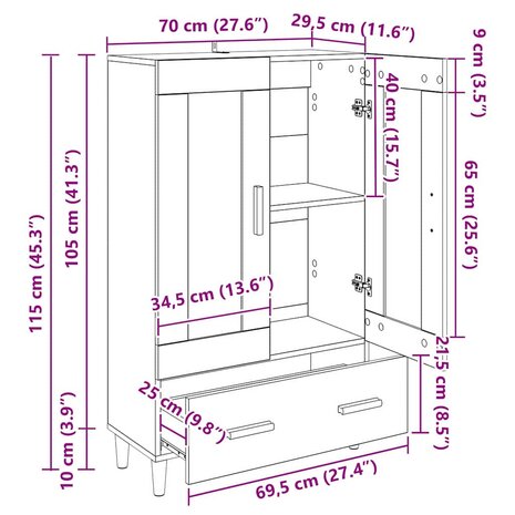Highboard met lade Artisan Eiken 70 x 31 x 115 cm Bewerkt hout 11