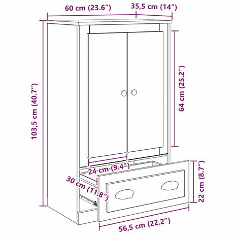 Highboard Zwart Eiken 60 x 35,5 x 103,5 cm Bewerkt hout 11