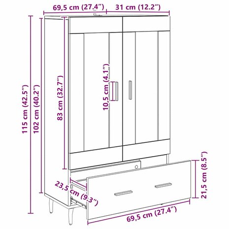 Highboard met lade Oud Hout 69,5 x 31 x 115 cm Bewerkt hout 11