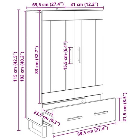 Highboard met lade Zwart Eiken 69,5 x 31 x 115 cm Bewerkt hout 11
