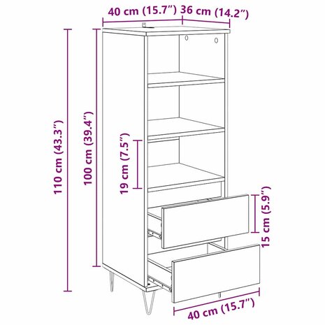 Highboard met lade Artisan Eiken 40 x 36 x 110 cm Bewerkt hout 11