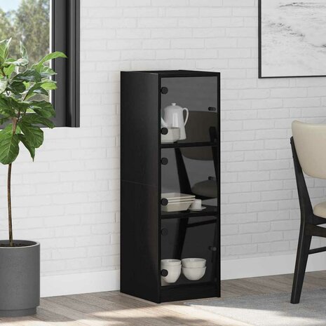 Highboard Zwart Eiken 35 x 37 x 109 cm Bewerkt hout 1