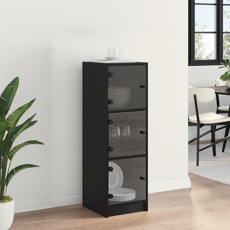 Highboard Zwart Eiken 35 x 37 x 109 cm Bewerkt hout 4