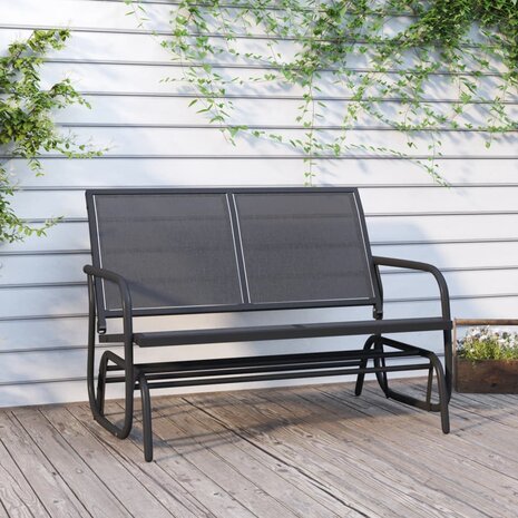 Schuifbank tuin 120,5x76x86,5 cm textielfolie en staal zwart 1