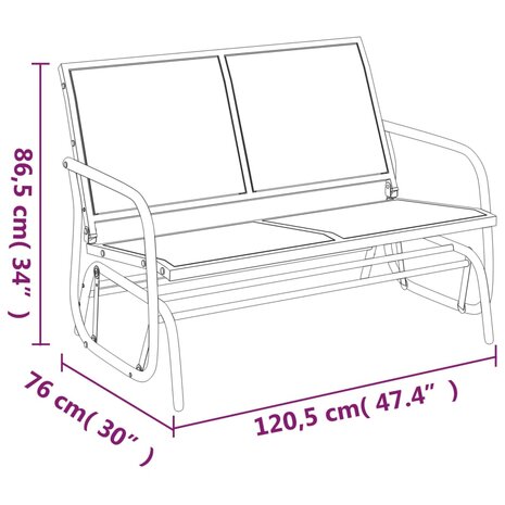 Schuifbank tuin 120,5x76x86,5 cm textielfolie en staal zwart 7