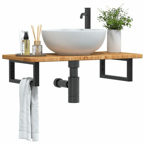 Badkamer wandschap staal en massief eikenhout 1