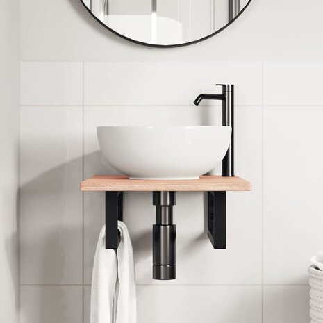Badkamer wandschap staal en massief eikenhout 3