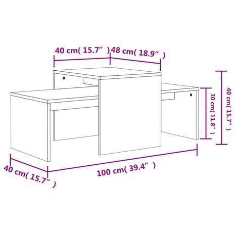 Salontafelset 100x48x40 cm bewerkt hout betongrijs 7