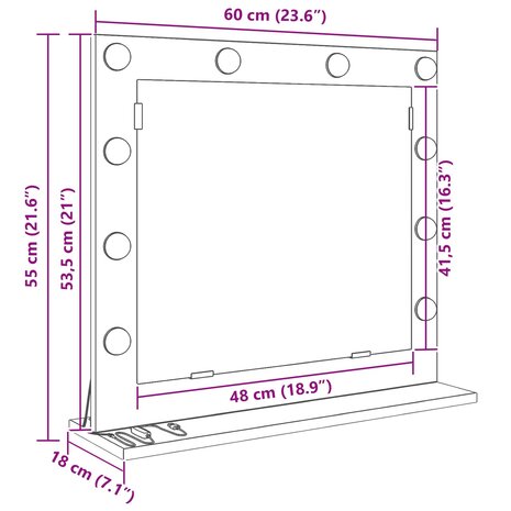 Make-up spiegel Wit 60 x 55 x 18 cm Glas en Hout met Kunststof 11