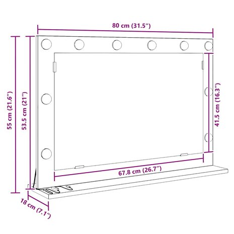 Make-up spiegel Wit 80 x 15 x 18 cm Glas en Hout met Kunststof 11