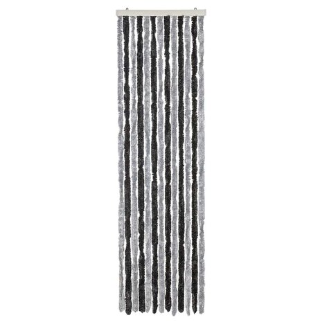 Vliegengordijn 56x200 cm chenille grijs en zwart 3