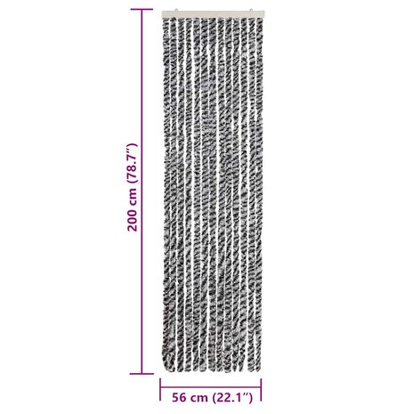 Vliegengordijn 56x200 cm chenille grijs en zwart-wit 7