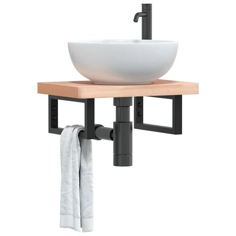 Badkamer wandschap staal en massief beukenhout 1