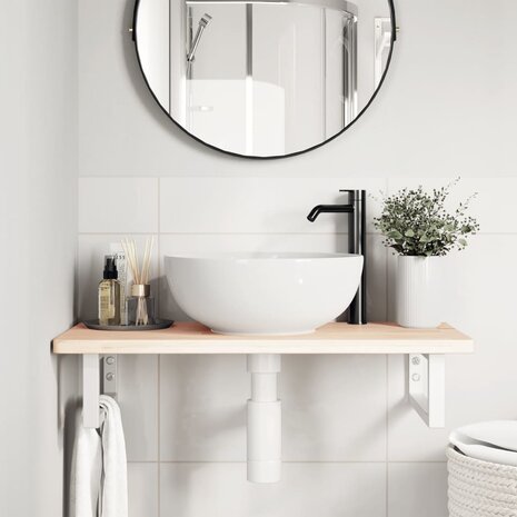 Badkamer wandschap staal en massief eikenhout 3
