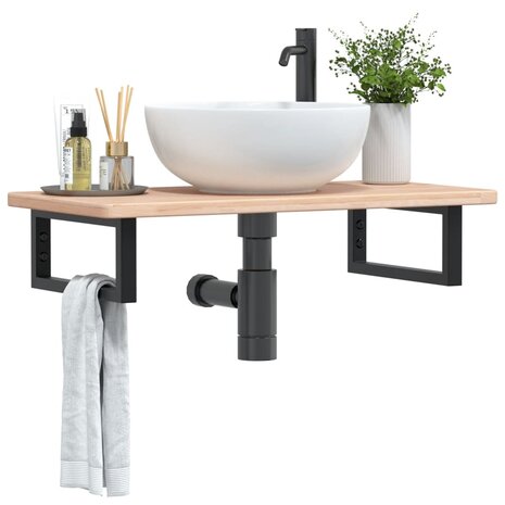 Badkamer wandschap staal en massief eikenhout 1