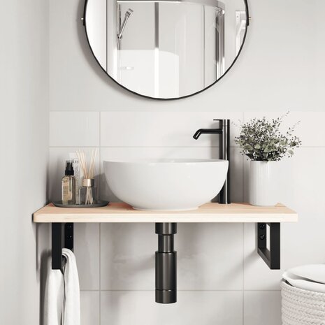 Badkamer wandschap staal en massief eikenhout 3